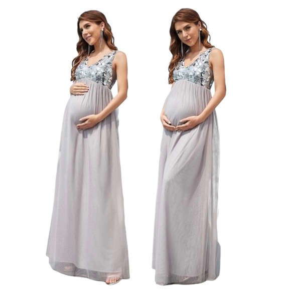 Maternity Contrast Sequin Mesh Dress Maxi Gown S - Picture 1 of 6